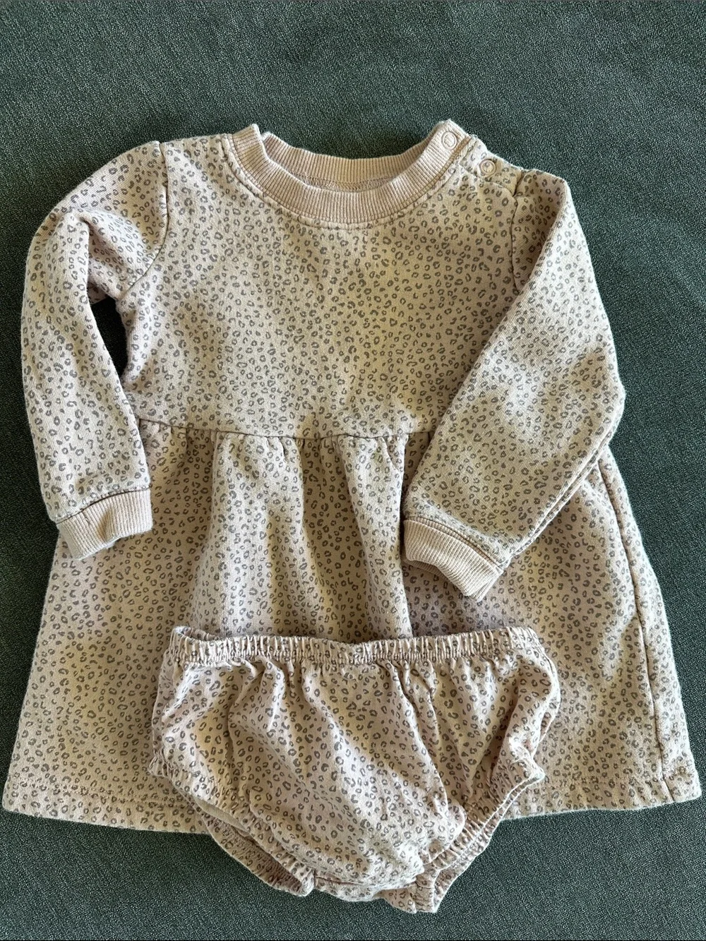 Light Pink Leopard Print Long-Sleeve Dress with Bloomers Sweatshirt 18 mo